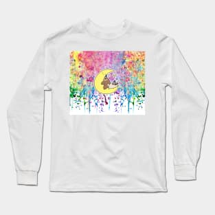 Sleepy Moon Pug and Sloth Rainbow Paint Long Sleeve T-Shirt